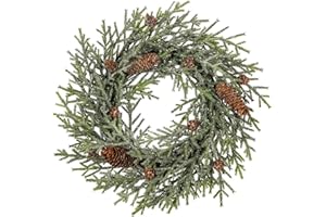 OAIRSE 18 inch Christmas Wreath, Small Christmas Wreath for Front Door Christmas Door Wreaths Norfolk Pine Wreath with Frosted Pine Cones Cedar Aritificial Wreath for Christmas Indoor Outdoor Decorations