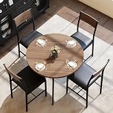 Pamapic Round Dining Table Set for 4, Kitchen Table and Chairs for 4, Dining Room Circle Dinner Pedestal Table, Solid Metal Frame,Space Saving Wood Small Kitchen &amp; Dining Room Furniture,Walnut