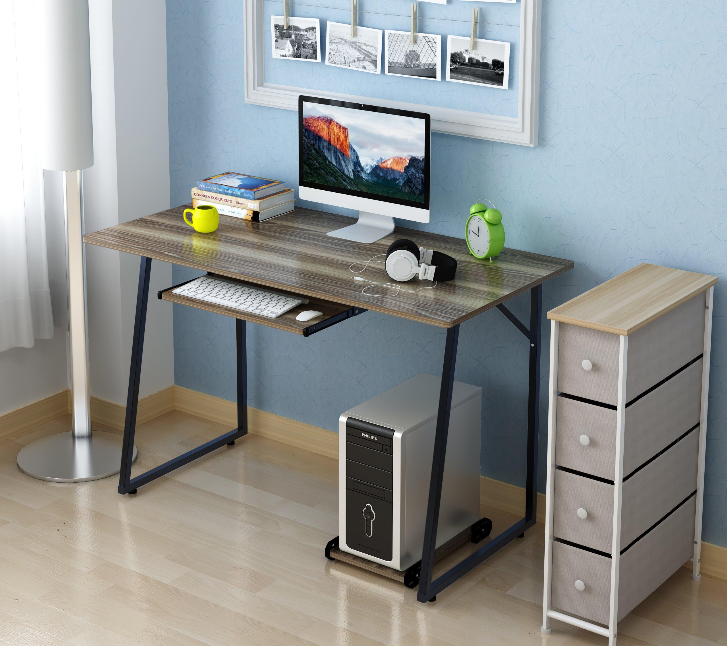 Soges Computer Desk 47" PC Desk Office Desk with Pullout Keyboard Tray Workstation for Home Office Use Writing Table, Walnut