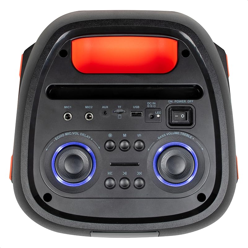 - COLUMBA600 - Enceinte, Baffle Puissant de 2x6,5”/16cm sur Batterie Rechargeable - Bluetooth, Micro-SD, USB, Aux, 2 MIC in - TWS - LED Infini Multicolore - Poignée