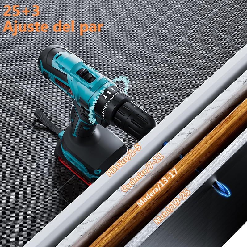 Furadeira de percussão a bateria 21V, perfuradora a bateria (azul)