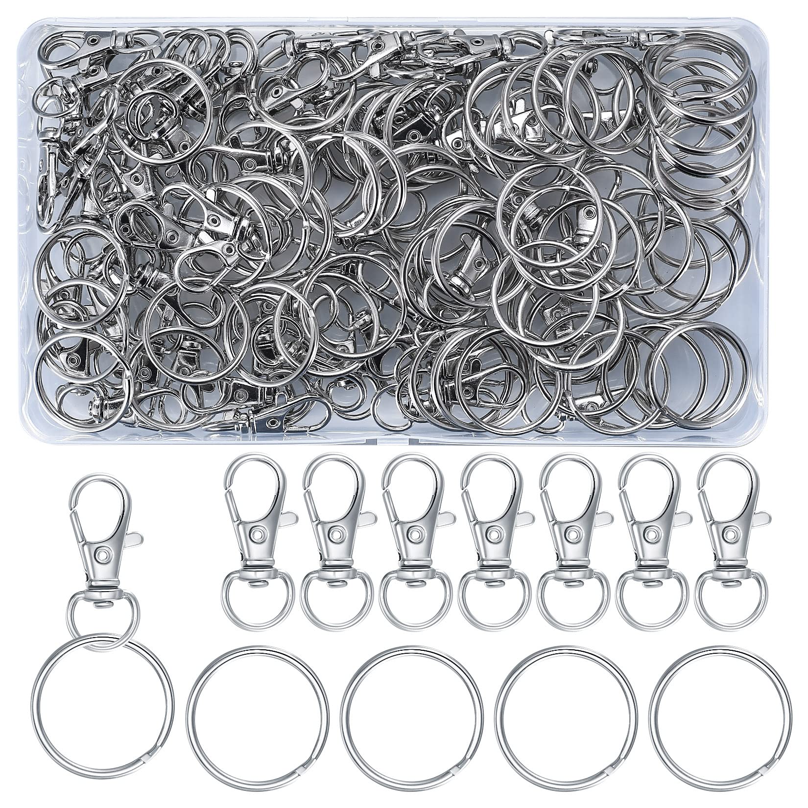 130 Pcs Swivel Lobster Clasps & Key Rings Hoops(65 Keychain + 65 Key Split Ring Clips), Metal Keyring Rings Key Chain Hooks for Crafts Jewellery Making Accessory
