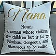 YugTex Nana Definition Embroidered Square Accent Throw Pillow Cover - Gift for Grandma, Mothers Day - 14x14, Ivory