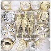 Valery Madelyn Christmas Tree Ornaments, 130ct White and Gold Shatterproof Christmas Tree Decorations, Elegant Hanging Ball Ornaments Bulk for Xmas Holiday Wedding Party Decor