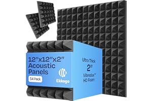 Ekkogo 54-Pack Sound Proof Foam Panels for Walls 12X12X2" Acoustic Panels Pyramid Style Sound Panels for Studio and Home Noise Reduction with Vibredux HD
