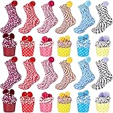 Haysandy 12 Pairs Fuzzy Socks Women Cupcake Stocking Warm Stuffers Women Slipper Thick Soft Plush Sock for Valentine Gifts Girls Winter Home Indoor Spa