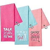 VERSRH Funny Golf Towel Clip - 3-Pack Embroidered Pattern Towels for Bags & Holes - Women's Gifts (Pink, Rose, Blue)