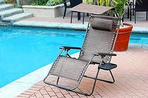 Oversized Zero Gravity Chair with Sunshade and Drink Tray - Brown Mesh
