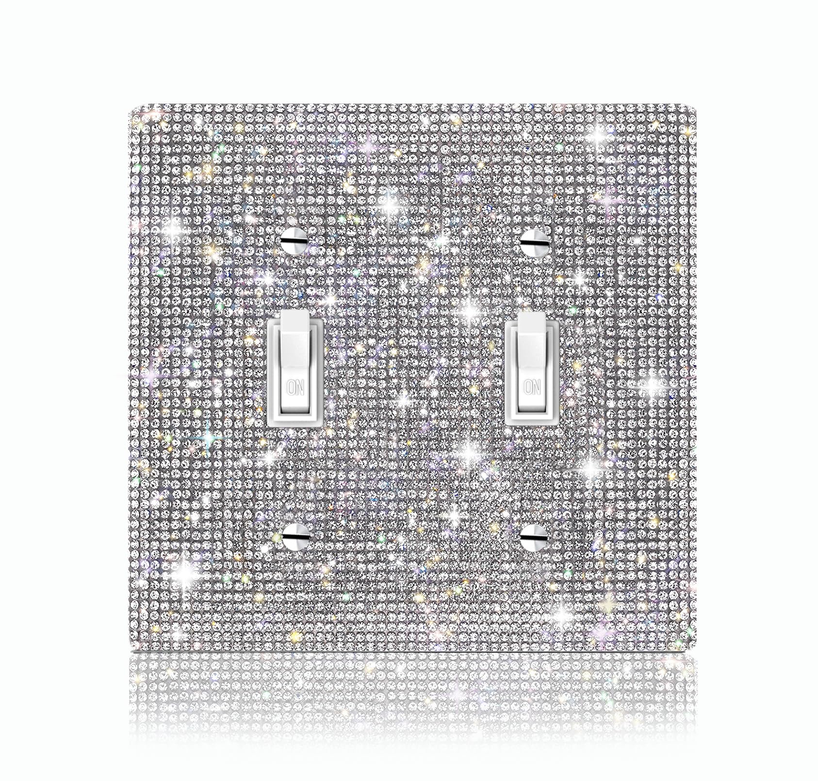 Photo 1 of 1 PC Shiny Silver Rhinestones Wall Plate Cover Switch Plate Covers Cover Light Switch Cover Switch Cover Decorative Double Gang Toggle Outlet Covers Bling Switch Cover