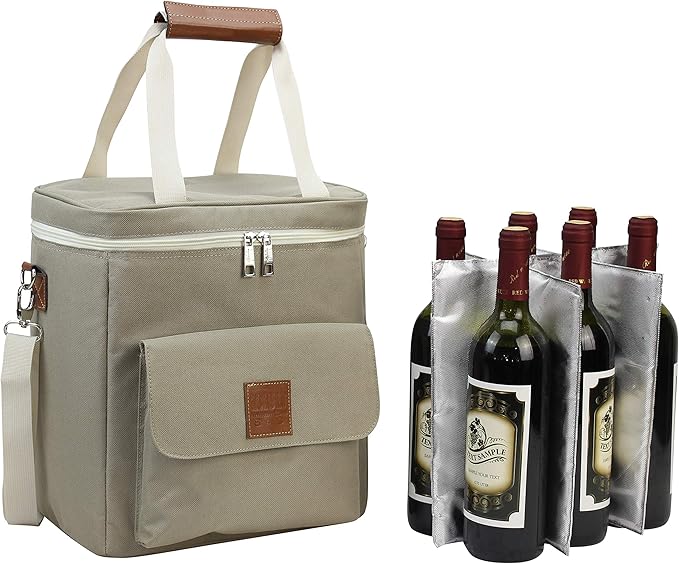 Padded Wine Cooler Bag Highest Quality Wine Bag For Wine Lover Gifts For Travel Beach And Picnic Insulated Wine Tote Bag With Handle And Shoulder Strap Wine Bottle Carrier 4 Bottle Capacity
