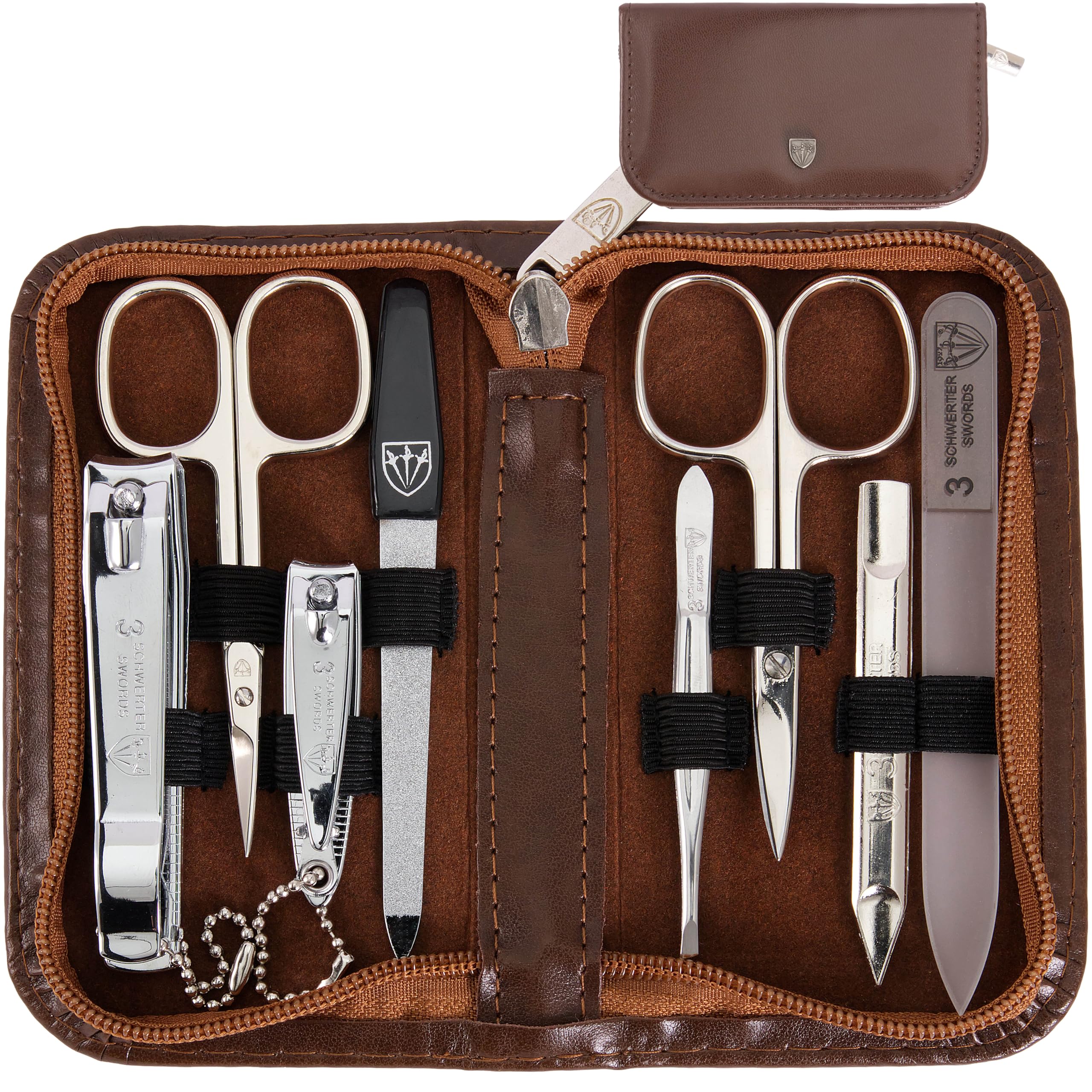 3 Swords Germany - brand quality 8 piece manicure pedicure grooming kit set for professional finger & toe nail care scissors clipper fashion leather case in gift box, Made by 3 Swords (6660)