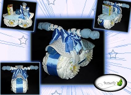 Gateau De Couches Moto Bleu Cadeau De Naissance Bapteme Bebe Party Premier Anniversaire Garcon Amazon Fr Bebes Puericulture