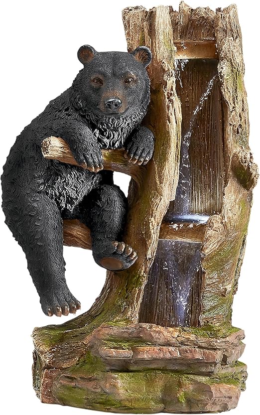 Water Fountain with LED Light Black Bear Necessities Garden Decor