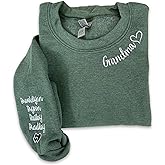 NAZENTI Custom Embroidered Grandma Sweatshirt with Kids Name on Sleeve, Mothers Day Shirts, Grandma