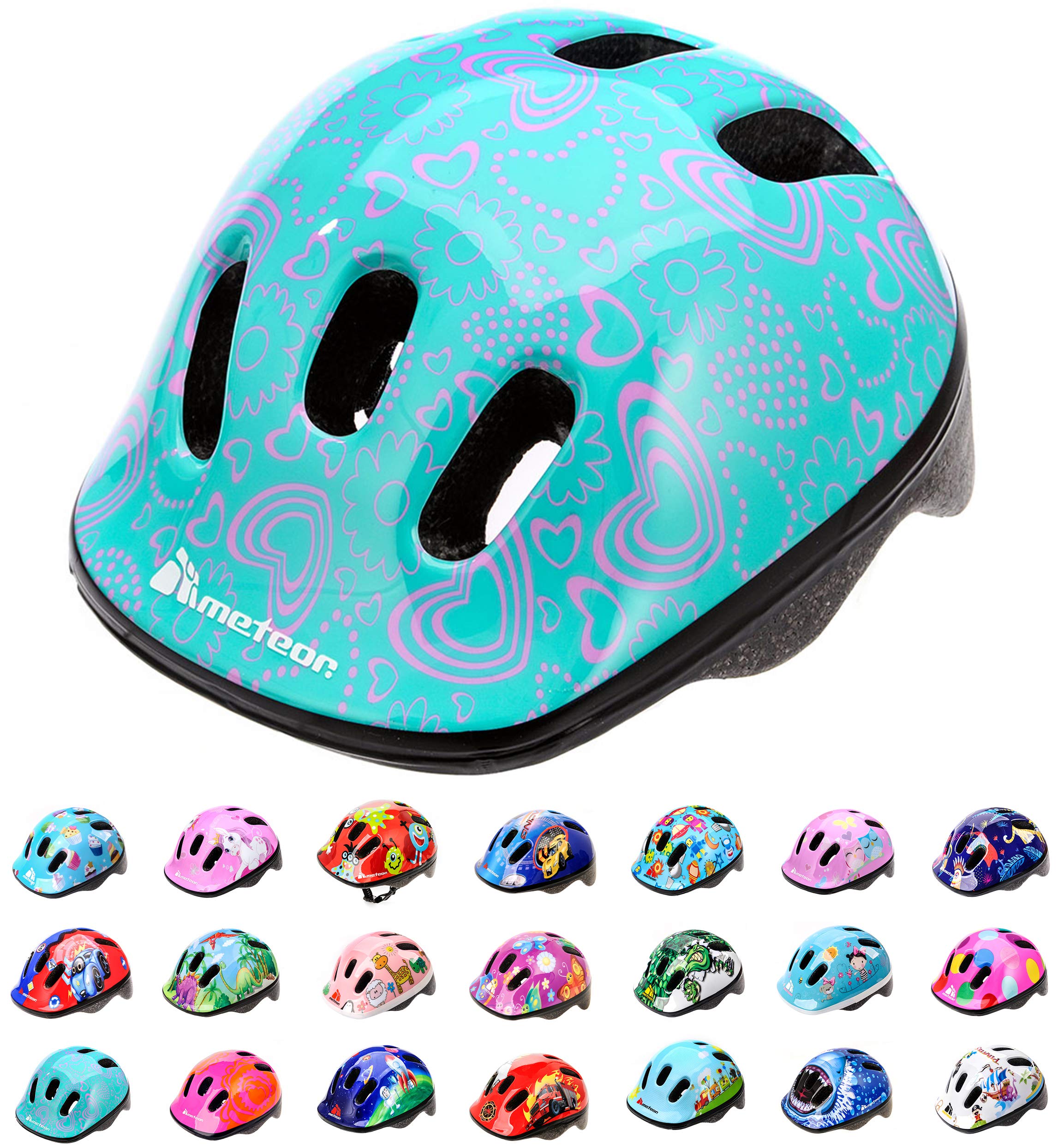 Meteor Kids Bike Helmet Flower S 48-52 cm, Toddler & Child Cycling Helmet, Lightweight Adjustable Scooter & Skate Helmet with Airflow Vents, Washable Padding, Safety Head Protection