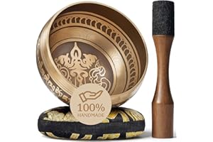 Handmade Tibetan Etched Singing Bowl Set – Sound Bowl & Meditation Bowl with Cushion, Mallet & Guide – Yoga Kit – Stress Reli