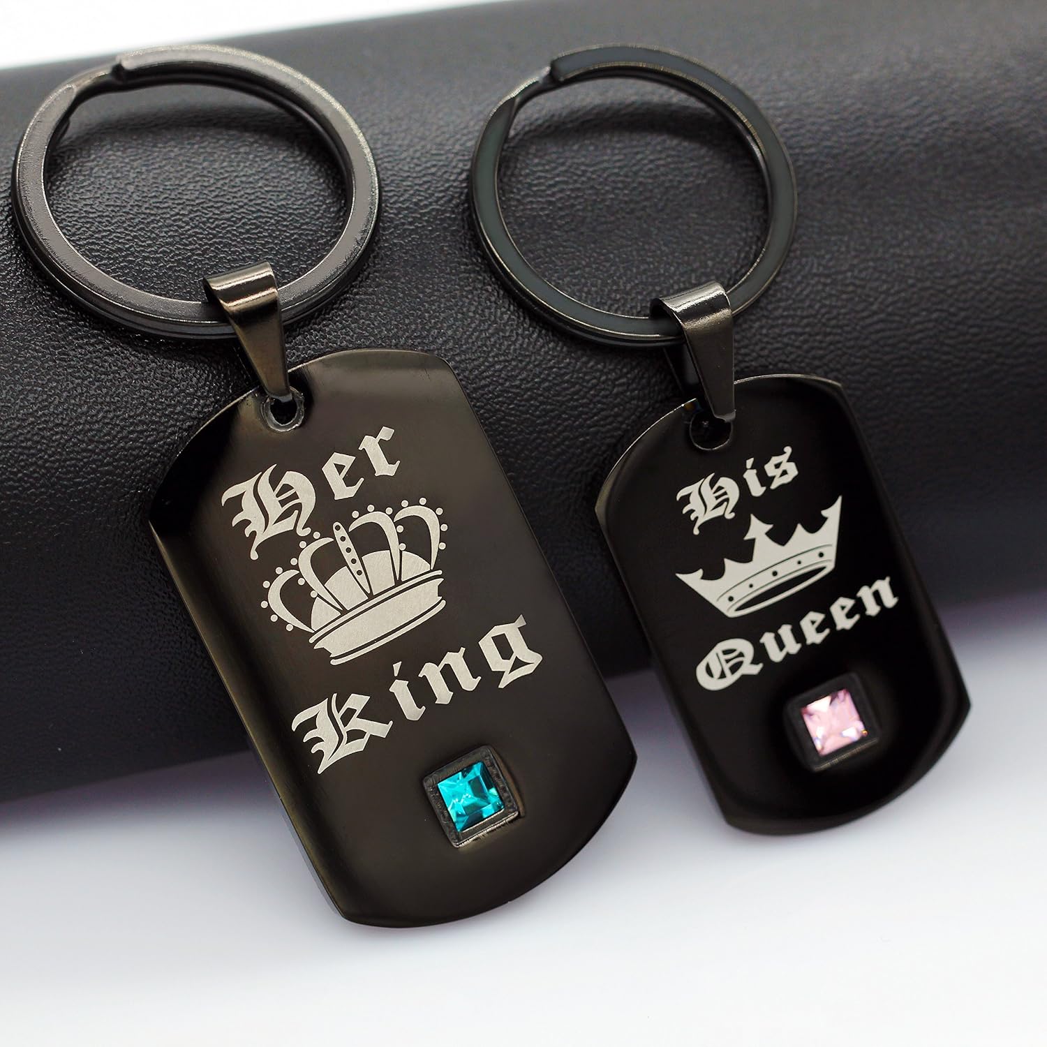 Uloveido Mens and Womens His Queen and Her King Black Stainless Steel Key Ring for Couples SN129, Black, Gold - Image 3