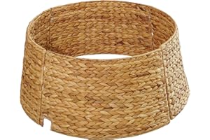MIXUMON Handmade Water Hyacinth Christmas Tree Collar 24" – Rustic Basketweave Tree Base Cover, Eco-Friendly Skirt Alternative with Cord Cut-Out (Natural)