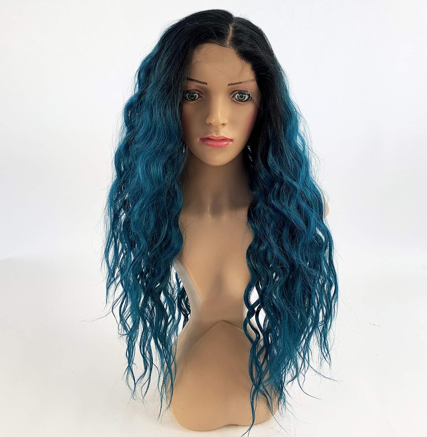 SLEEK 28’’ 360 Lace Front free parting Wig Synthetic Long Loose Curly Wig with Baby Hair Green Wig SPOTLIGHT 101 LAYLA 360 Lace Front Wig Heat Resistant Fiber 240g-TT1B/TEAL - Image 3