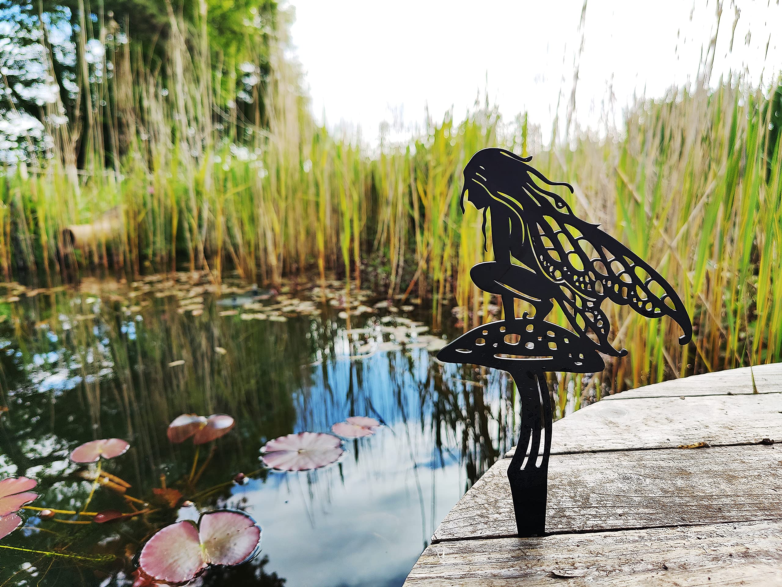 Garden Fairies Metal Lawn Art. Fairy Aurora is a Garden Fairy Like no Other. Exclusive Metal Outdoor Decor for Your Patio, pots, Lawn, Flower beds or Yard. Make Your Space Magical!