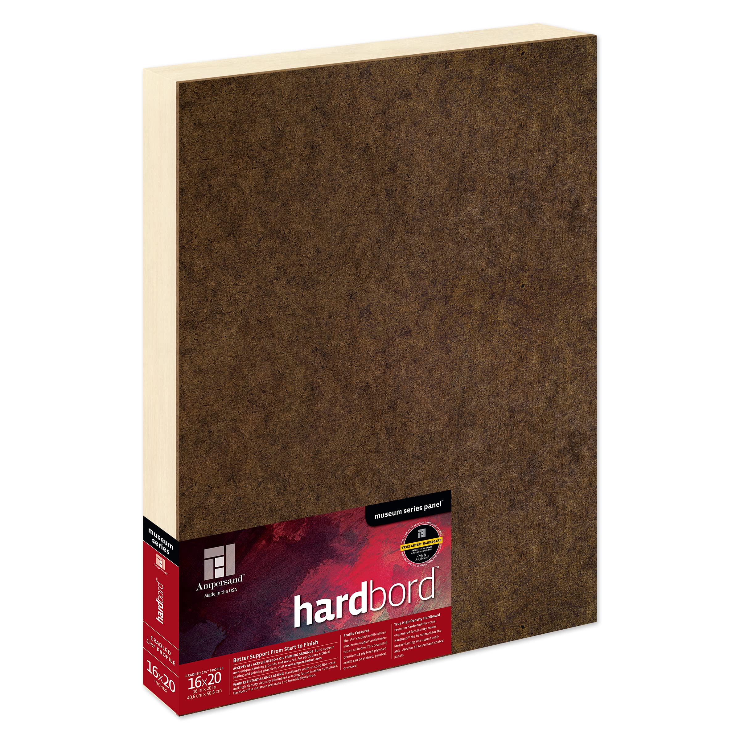 Ampersand Art Supply Hardboard Wood Painting Panel: Museum Series Hardbord, 16" x 20", 1-1/2 Inch Cradled Profile Image