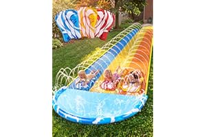 JOYIN 22.5ft Triple Water Slide and 3 bodyboards, Heavy Duty Lawn Water Slides Waterslide and Slip Sprinkler for Kids Adults 