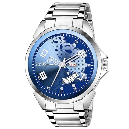 Mens Analog Blue Dial Day & Date Silver Colour Strap Wrist Watch (B-G5039-BL-CH)