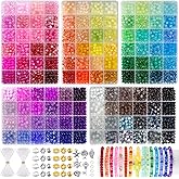 Zefy 120 Colors Glass Beads Bracelet Making Kit, 3876pcs 4 Types 6mm Crystal Beads for Jewelry Making and DIY Crafts, 5 Box Round Bead for Friendship Bracelets with Spacer Beads and Charms