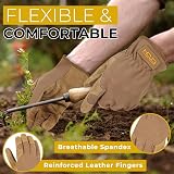 HANDLANDY Leather Work Gloves Cowhide Dexterity Breathable Back L Brown (L) view 3