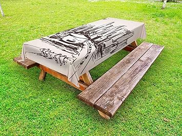 Amazon Com Ambesonne Florida Outdoor Tablecloth Hand Drawn Miami