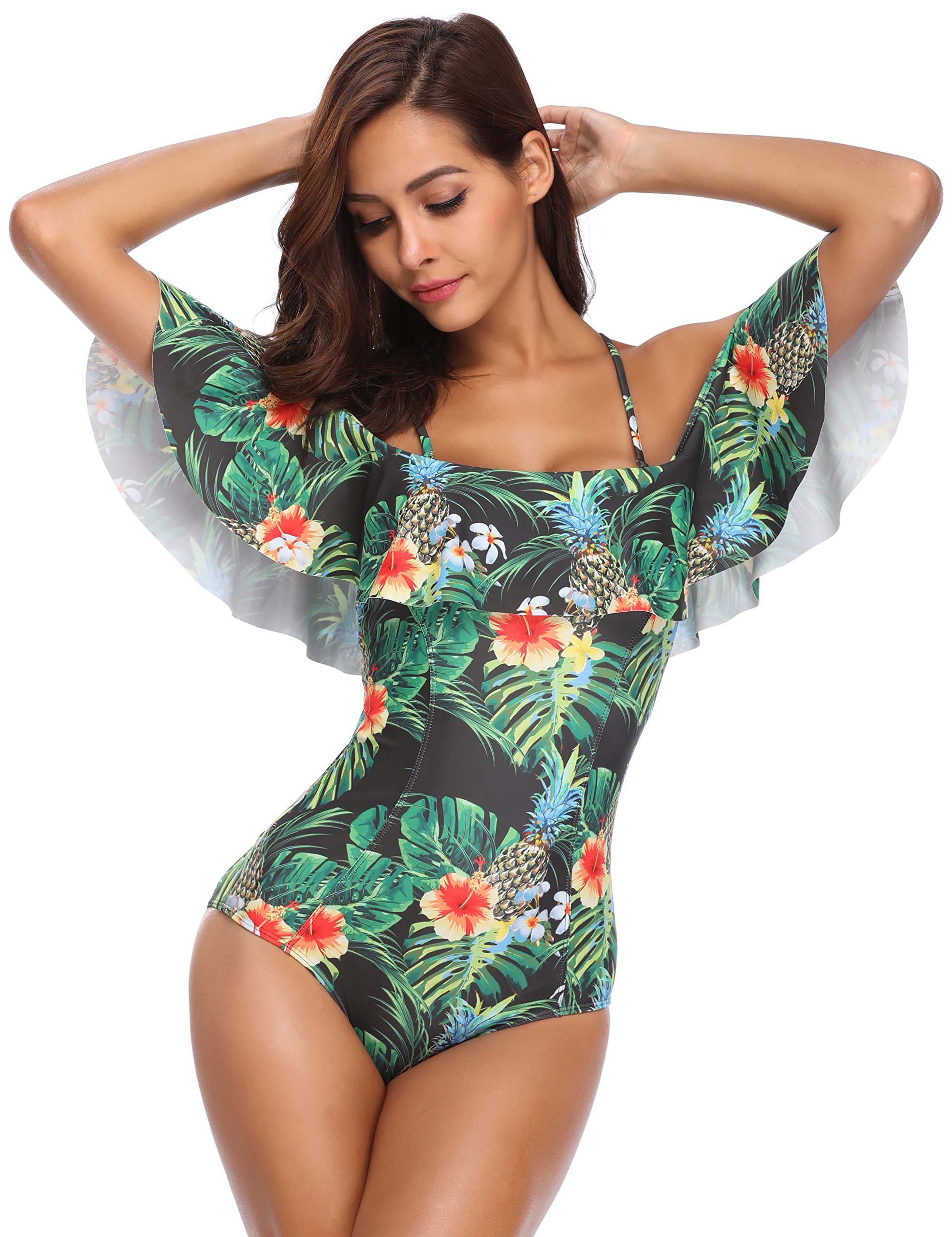 MarinaVida Women One Piece Ruffle Swimsuit Off Shoulder Bathing Suit