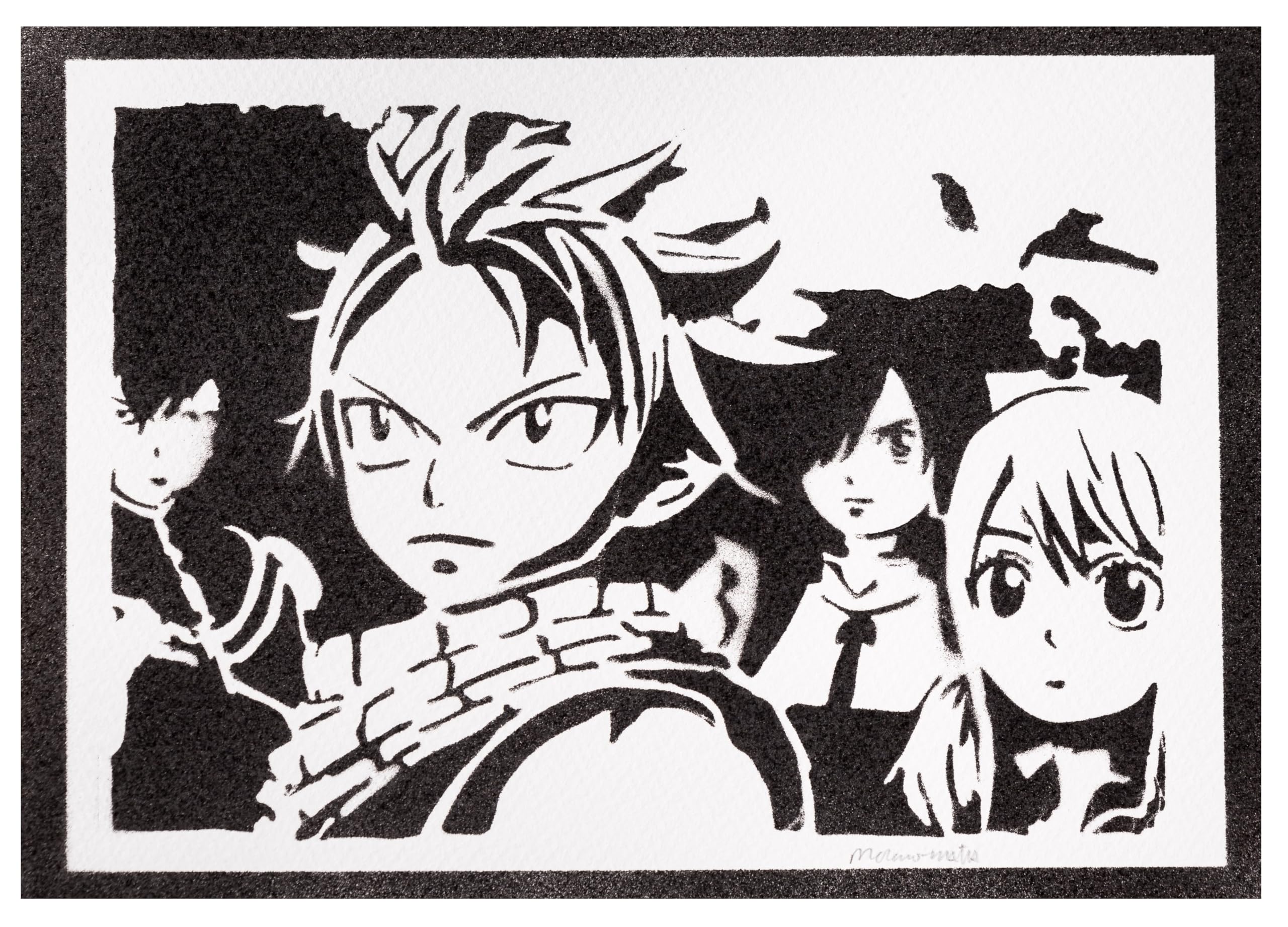 moreno-mata Real Handmade Graffiti Fairy T... Manga and Anime Poster Natsu Lucy Erza and Grey Room Decor Home Wall Art Decoration Bedroom Gifts for Men and Women