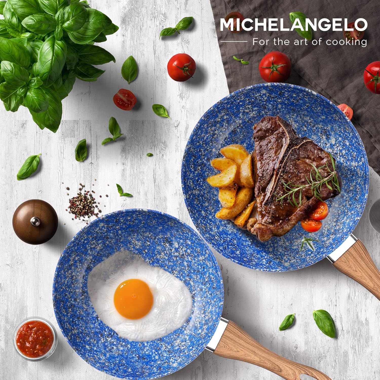 MICHELANGELO Nonstick Frying Pans, Granite Frying Pans with Stone-Derived Coating, Stone Fry Pan Nonstick, Stone Skillets Nonstick, Nonstick Pan Set, Frying Pan Set, Induction Compatible, 9.5" & 11": Kitchen & Dining