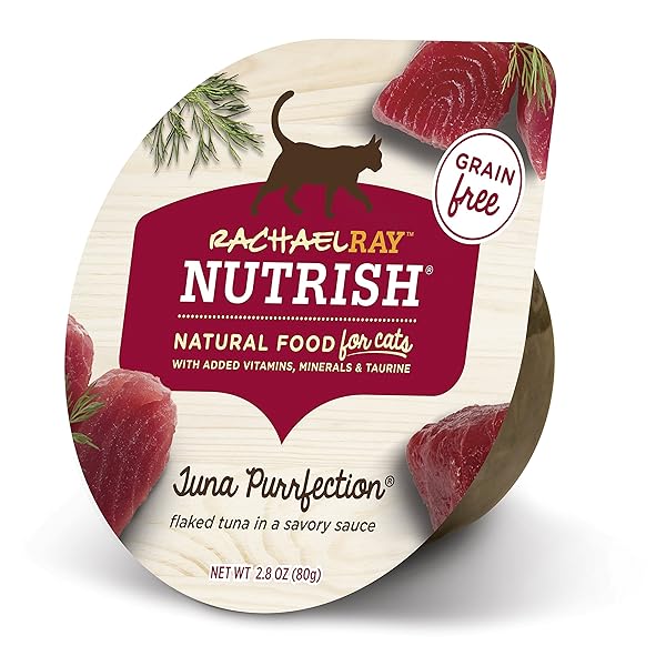 RACHAEL RAY NUTRISH GRAIN FREE NATURAL WET CAT FOOD, TUNA PURRFECTION WITH FLAKED TUNA IN SAVORY SAUCE, 2.8 OUNCE CUP (24 COUNT)