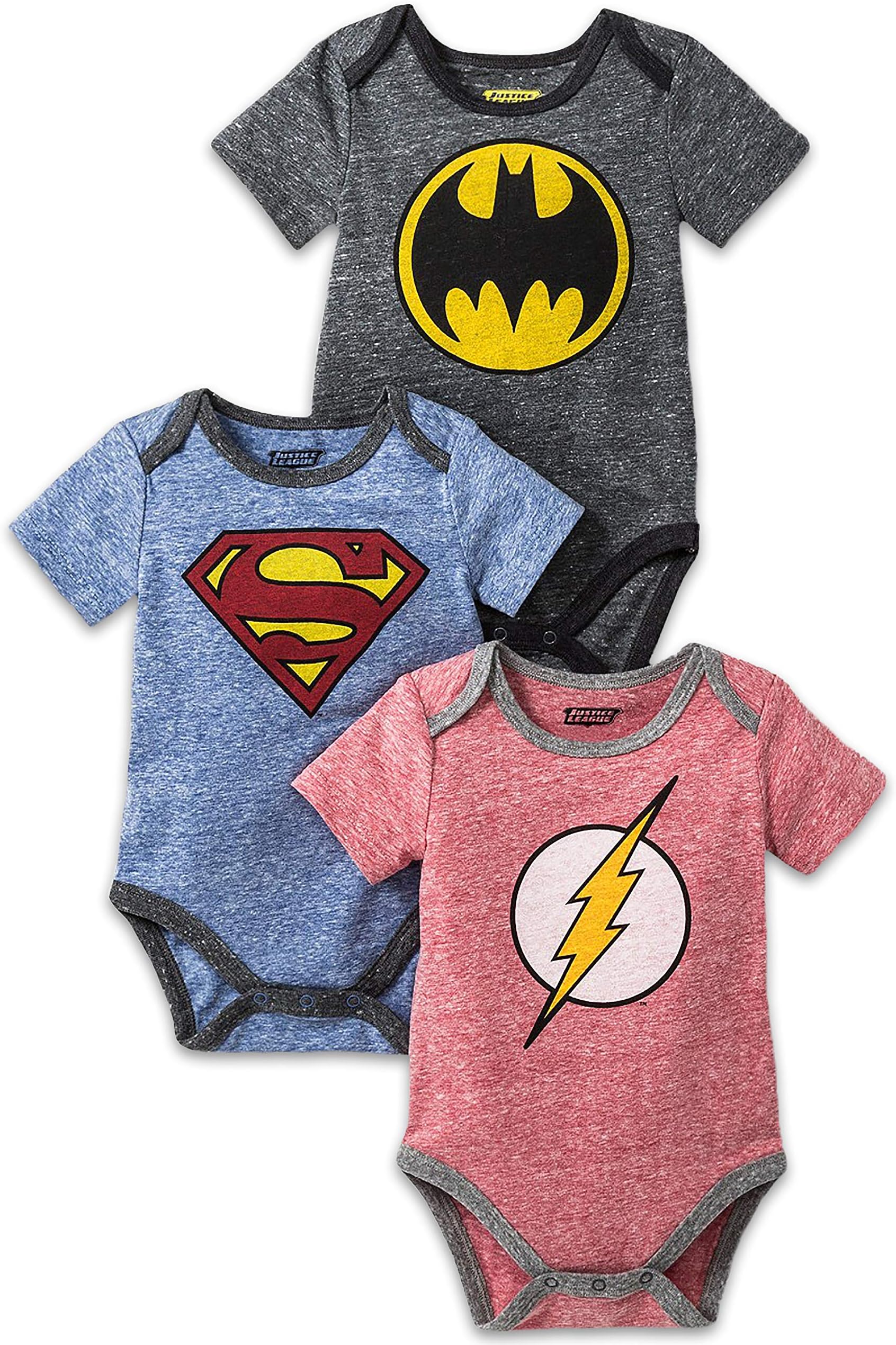 DC Comics Baby Boy Bobysuit Onesie, 3PackMulticolor, 24 Months