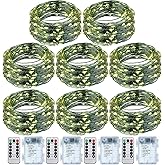 8 Pcs Fairy String Lights Battery Operated 33 ft 100 LED Warm White Wire Green Fairy Lights with 8 Modes for Garden Patio Tree Backyard Home Indoor Outdoor Decorations(8 Pcs,33 ft)