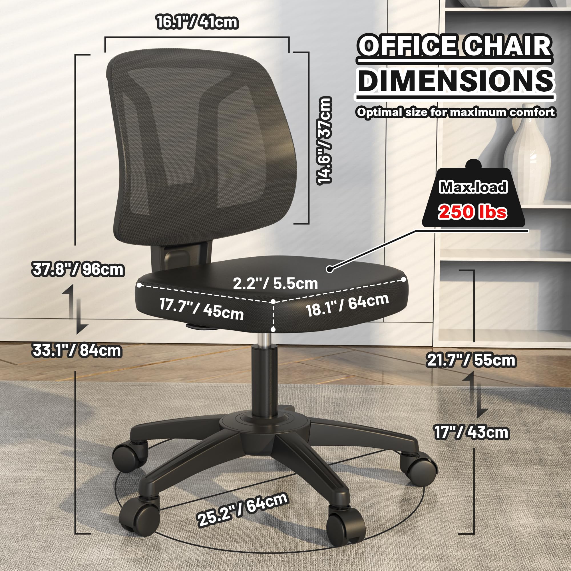 Mua Armless Office Chair Ergonomic Swivel Small Computer Desk Chairs No ...