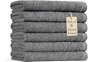 Casa Platino 100% Mercerized Cotton Hand Towels for Bathroom (16"x28") - Spa & Hotel Quality - Ring Spun - Quick Dry, Soft & Absorbent Bath Hand Towel Set of 6 - Pet Friendly, Pre Shrunk - Cool Grey