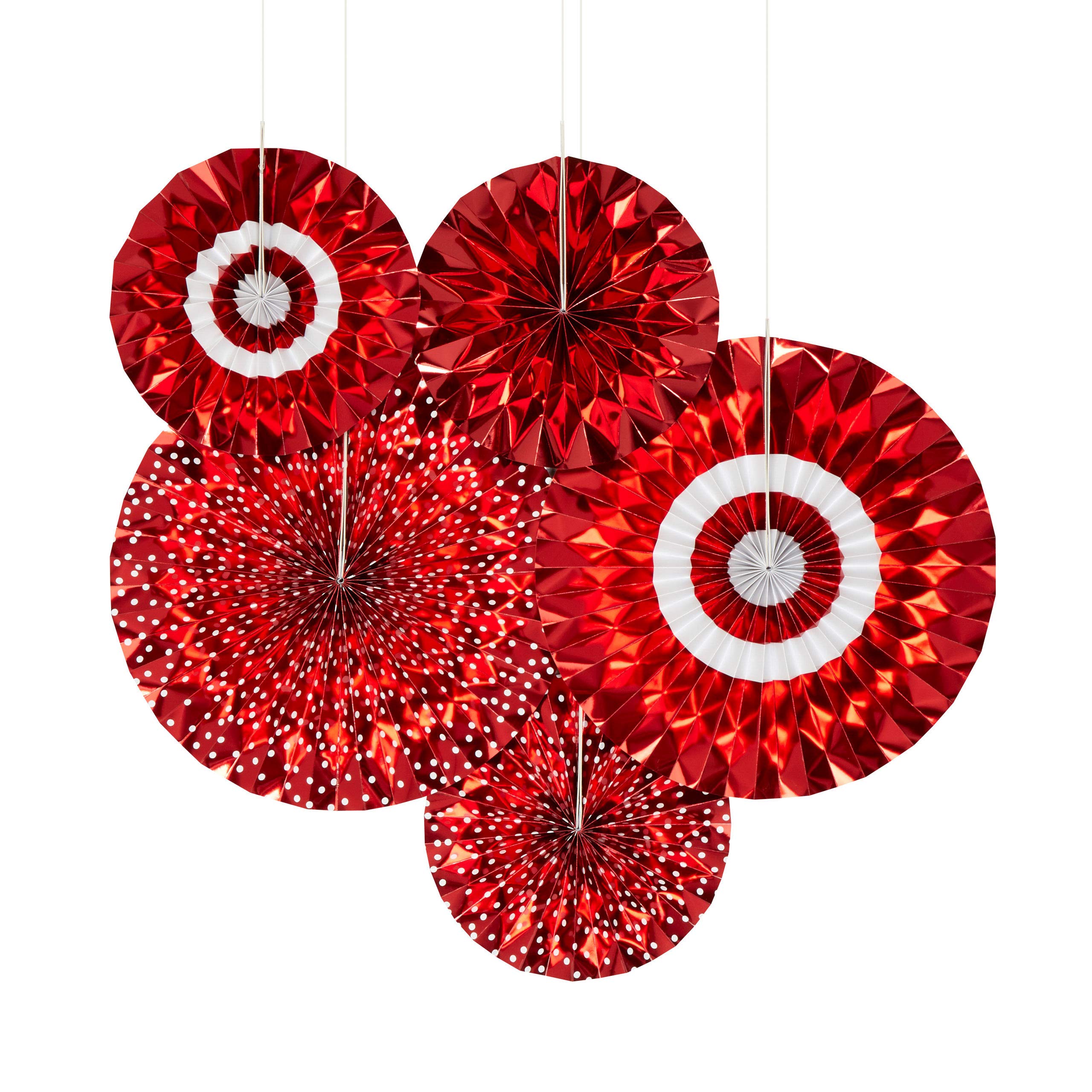 Red Foil Pinwheel Decorations Christmas Party Festive Pack of 5