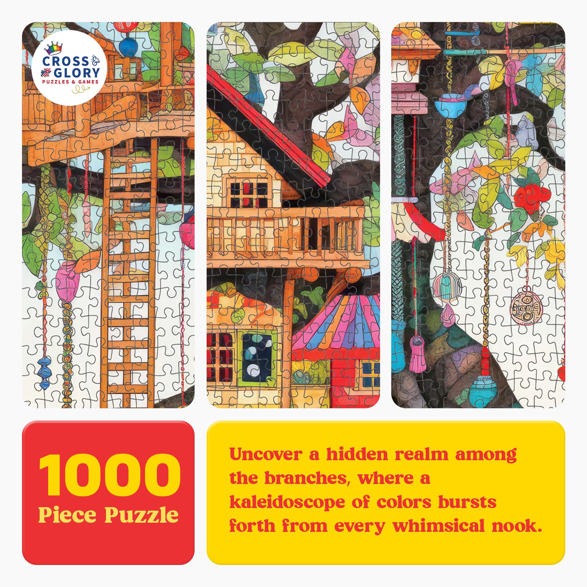 Cross & Glory Jigsaw Puzzles 1000 Pieces for Adults | Fantastical Treehouse Escape | Whimsical Art | Whimsical 1000 Piece Puzzle for Adults | Vibrant Treehouse Puzzle | Satin Finish | 20x27 Inches