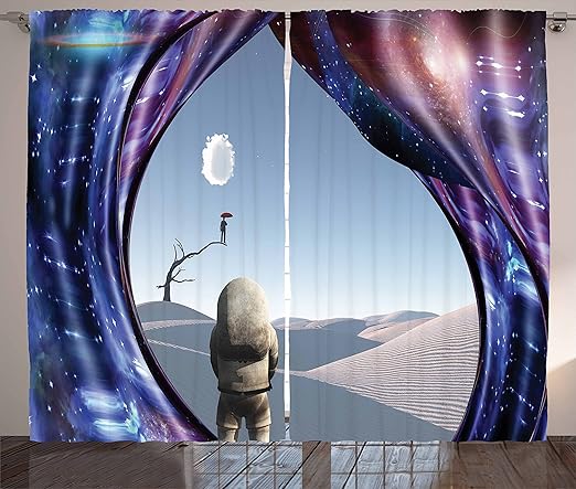 Amazon Com Lunarable Nebula Curtains Man With Umbrellstands On