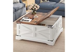 oneinmil Farmhouse Coffee Table with Storage Organizer, Square Coffee Tables with Large Storage Space, Center Table for Livin