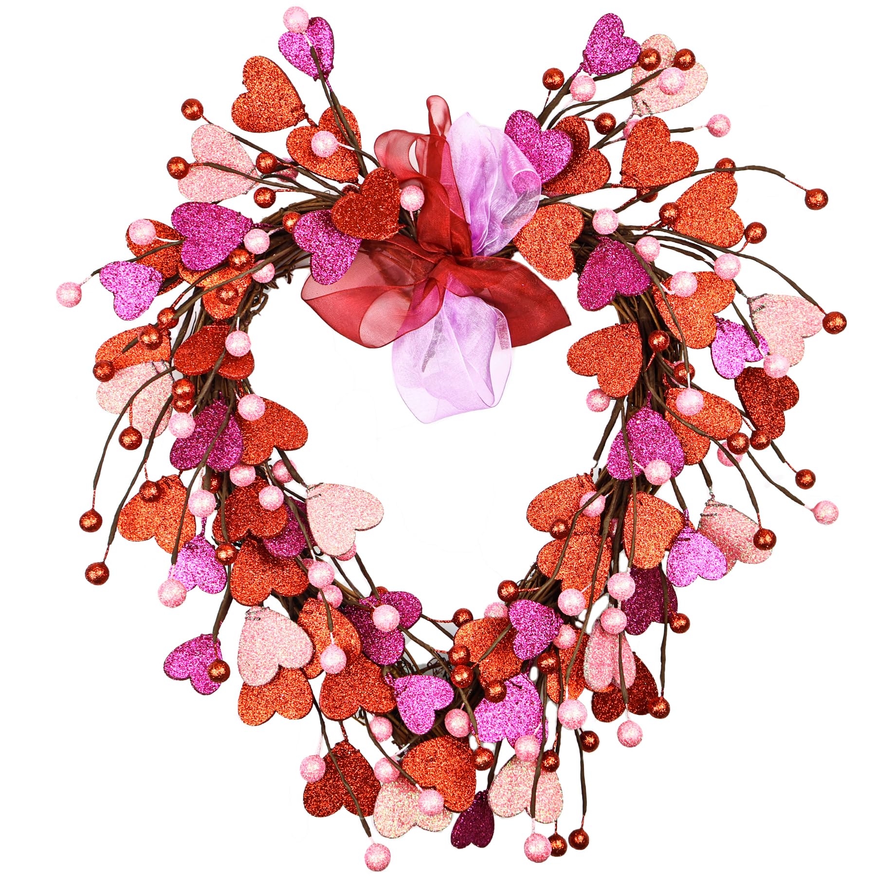Photo 1 of Lotus Hills 17 inch Valentines Day Wreath with Glitters, Wooden Heart Shaped Valentines Wreaths for Front Door, Valentines Wreath, Valentines Day Decorations for Door Window Wall, Valentines Decor