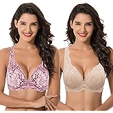 Curve Muse Women’s Plus Size Underwire Add 1+ Cup Push Up Mesh Lace Bra
