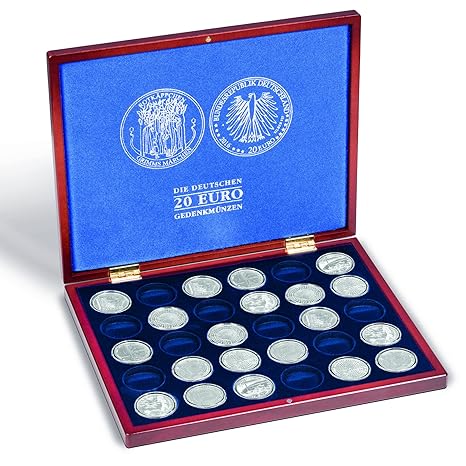 Leuchtturm 350494 Münzkassette Volterra UNO für 30 deutsche 20 Euro Gedenkmünzen in Münzkapseln| Deckel- und Kissendruck mit 