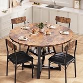 Dining Table Set for 4,Kitchen Table and Chairs for 4, Round Dining Room Table with Upholstered Chairs, 5 Piece Space Saving Circle Wood Kitchen &amp; Dining Room Dinner Dinette Table Set (Vintage, 42In)