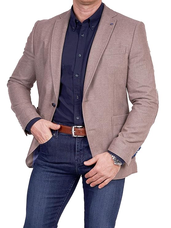 Unbekannt Herren Sakko Schurwolle/Polyester klassisch Reverskragen Blazer Zweiknopf Jackett Anzug Slim Fit bequem