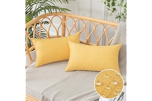 UGS UGASA UGASA Outdoor Throw Pillow Covers Pack of 2 Plaid Texture Waterproof Farmhouse Linen Decorative Lumbar Cushion Pillows Covers for Patio Porch Outside Yard Garden Bench 12x20 Inch, Yellow