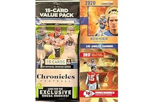 2020 Panini CHRONICLEs Football Card Factory SEALED JUMBO Pack with 15 Cards - Look for Justin Herbert, JoeBurrow, Justin Jefferson Rookie and Autograph Cards - Plus Mahomes and Herbert Novelty Cards Pictured
