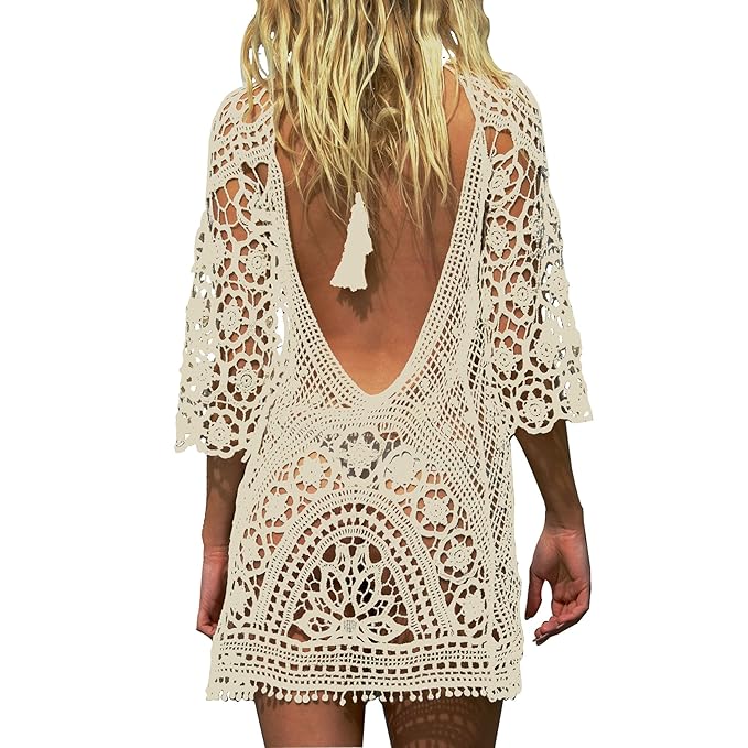 Jeasona Womens Bathing Suit Cover Up Crochet Lace Bikini Swimsuit Dress